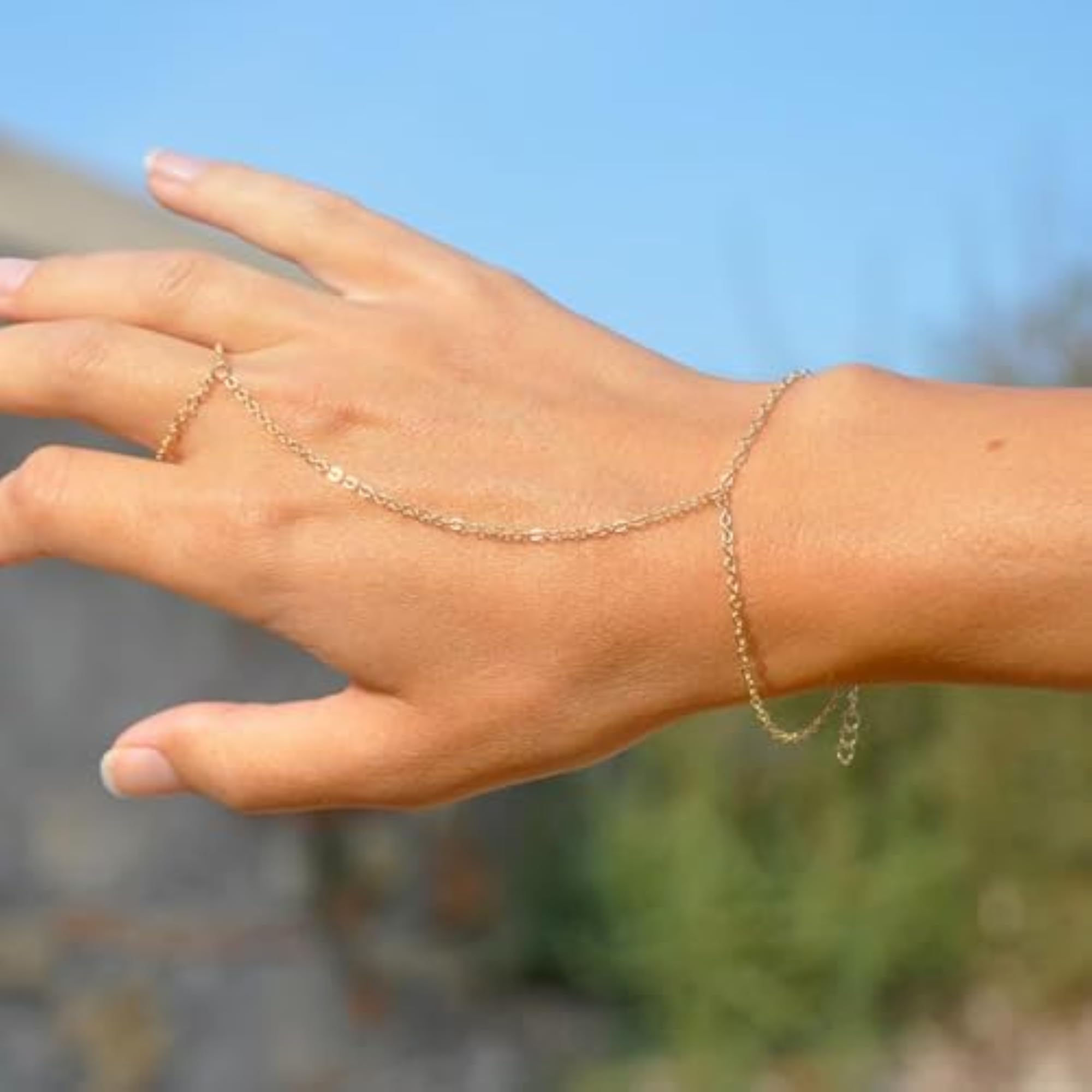 Adjustable Rhinestone Hand Chain Bracelet Ring Jewelry